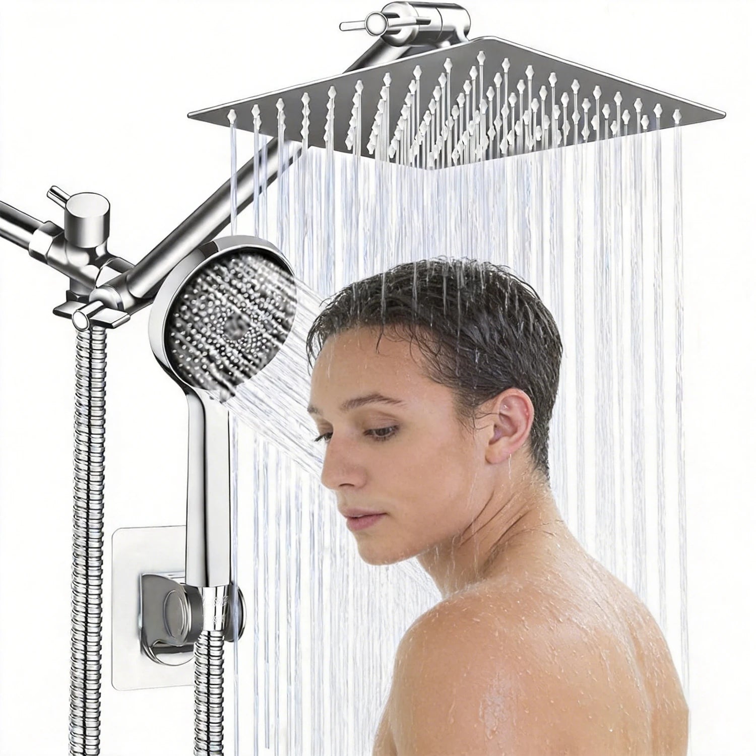 Stainless Steel Rain Shower Head and Handheld Spray Combo