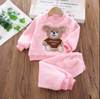 Kids' Warm Fleece Hooded Sweatshirt Pants Two-Piece Set