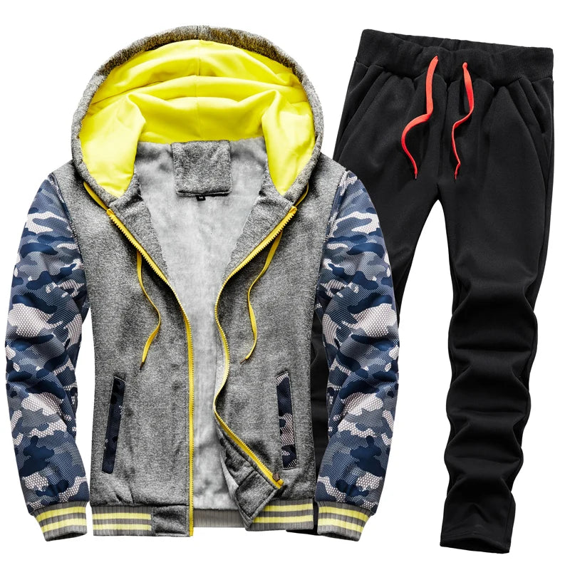 Men's Casual Thicken Thermal Hoodie and Pants Tracksuit Set