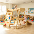 Kids 6 in 1 Wooden Indoor Jungle Gym Slide Climber Playset Toy Set