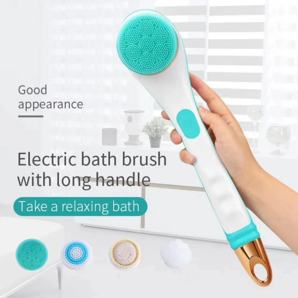 Electric Body Brush Back Scrubber Waterproof Rechargeable Exfoliating Massage Set