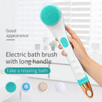 Electric Body Brush Back Scrubber Waterproof Rechargeable Exfoliating Massage Set