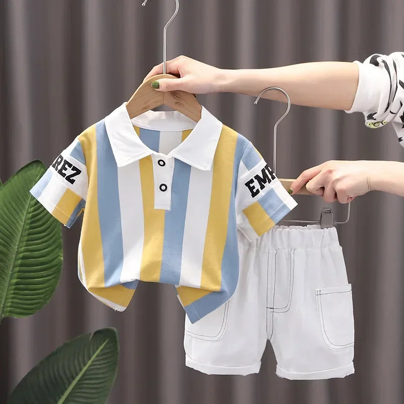 Boys Cotton Striped Shorts Set 2-Piece Summer Casual Playwear