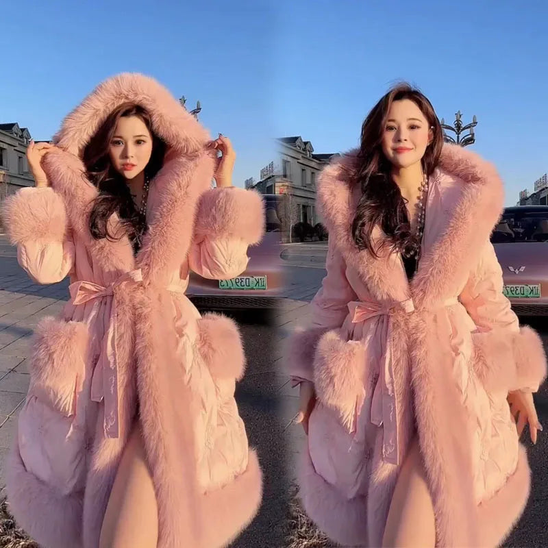 Women's Korean Fashion Hooded Down Jacket Pink Coat
