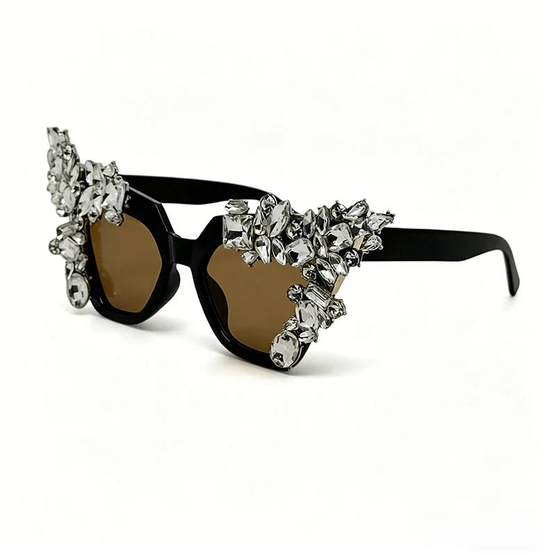 Women's Oversized Cat Eye Crystal Sunglasses UV400
