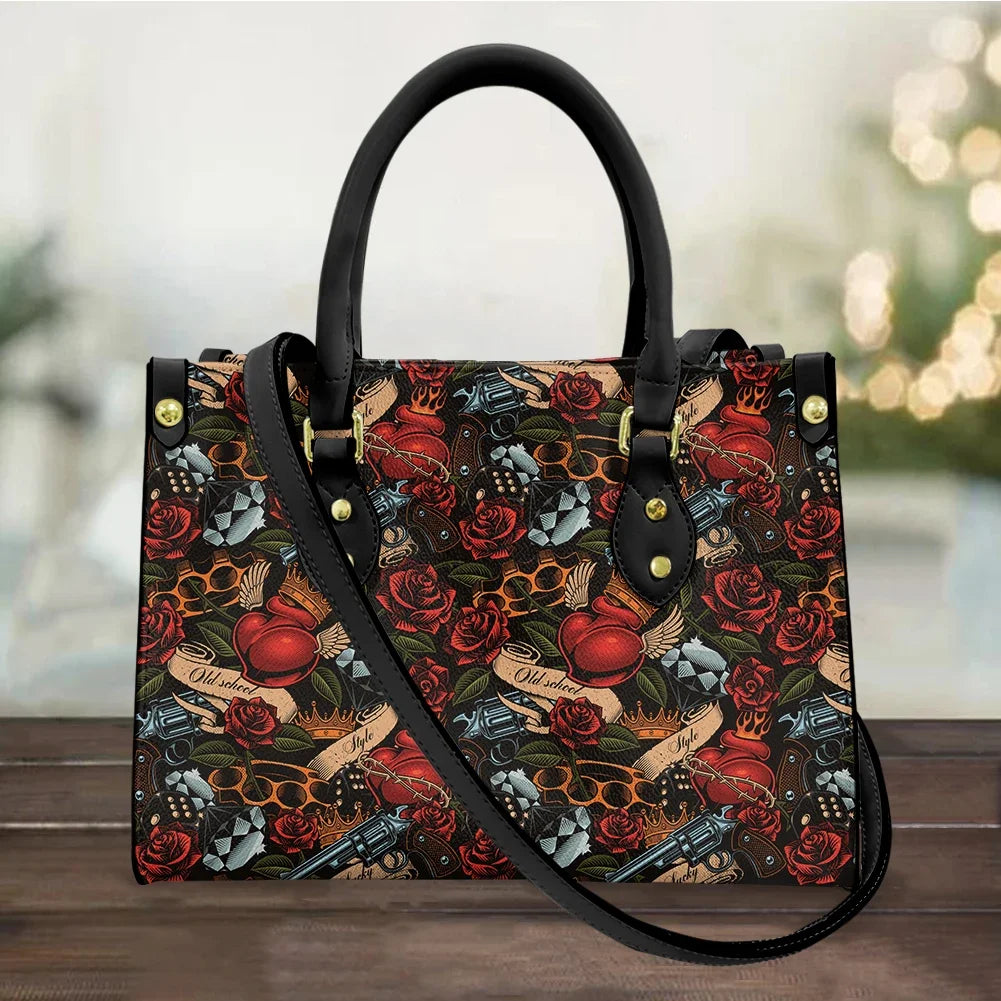 Women's Skull Pattern Faux Leather Shoulder Tote Bag