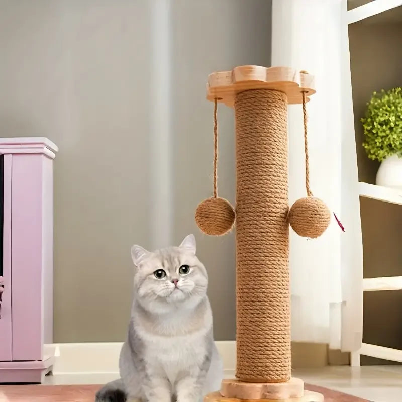 Wooden Rotating Cat Scratch Board with Non-Shedding Fiber Chew Toy and Stand