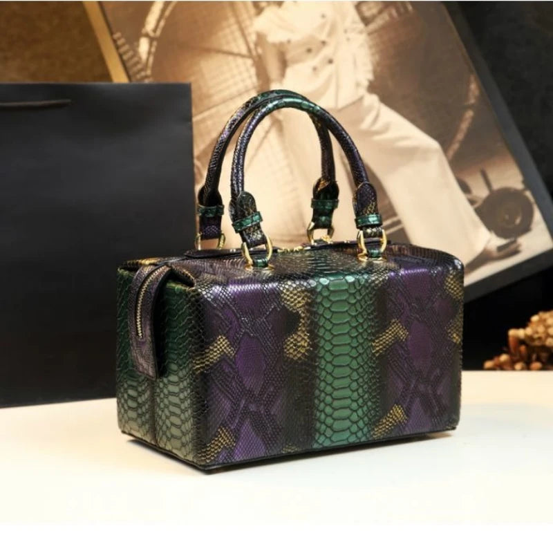Women's Snake Pattern Genuine Leather Shoulder Crossbody Bag