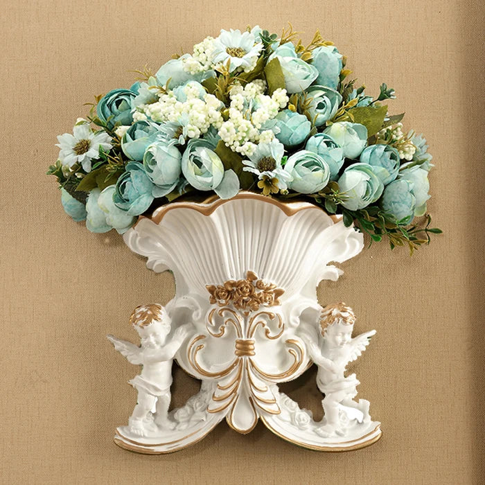 European Resin Angel Wall Vase and Planter Mural Ornament