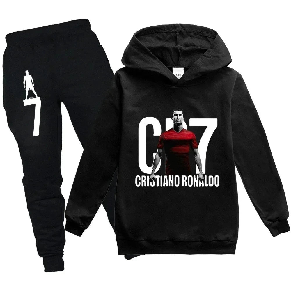 Boys' Football Print Hoodie Pants Two-Piece Set