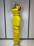 Women's Sexy Square Neck Tassel Bandage Maxi Dress