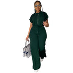 Women's Casual Short Sleeve Top and High Waist Pants Set