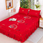 Lace Skirt Bed Sheet and Fitted Bedspread Set