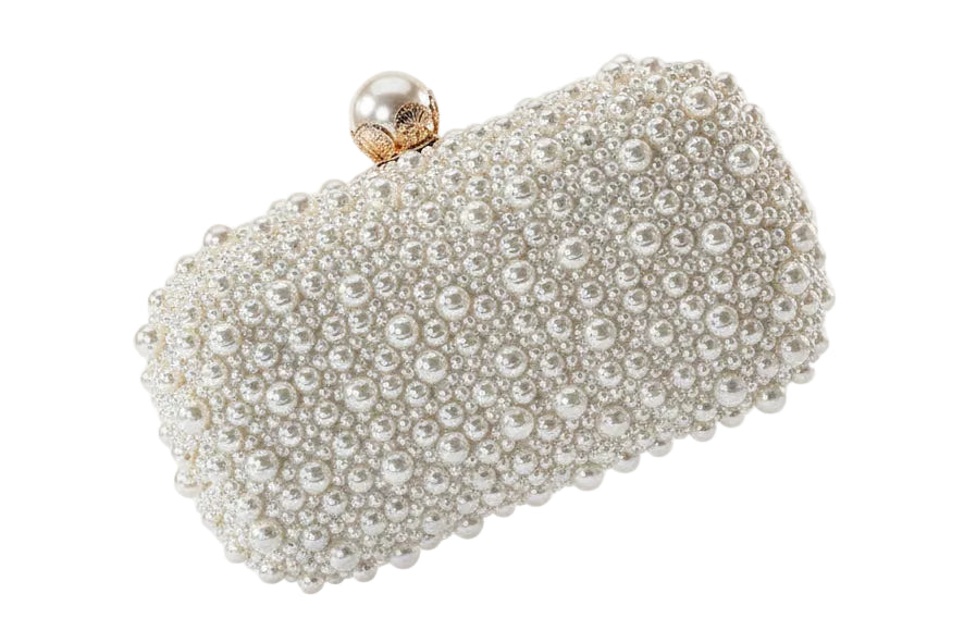 Handmade Beaded Evening Clutch Bag with Artificial Pearls and Chain