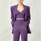 Women's Single Button Tailored Blazer and Pants Suit Set