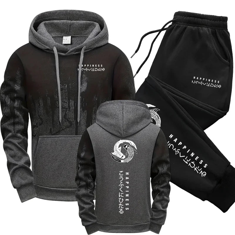 Men's Casual Print Hoodie and Sweatpants Two Piece Tracksuit Set