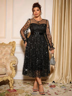 Women's Sparkling Sheer Long Sleeve Gala Dinner Dress
