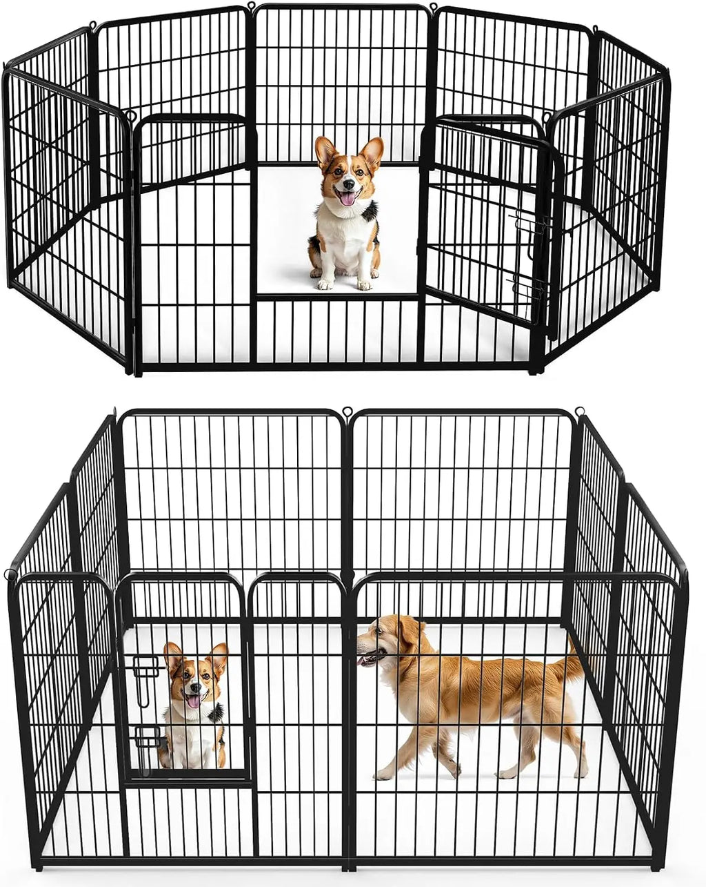 32 Inch Metal Dog Playpen 8-Panel Foldable Pet Fence with Door for Indoor Outdoor Use