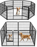 32 Inch Metal Dog Playpen 8-Panel Foldable Pet Fence with Door for Indoor Outdoor Use