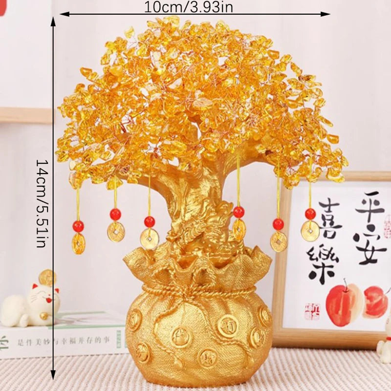 Feng Shui Yellow Crystal Money Tree Bonsai and Tabletop Ornament