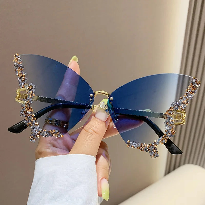 Women's Trendy Butterfly Diamond Rimless Oversized Sunglasses