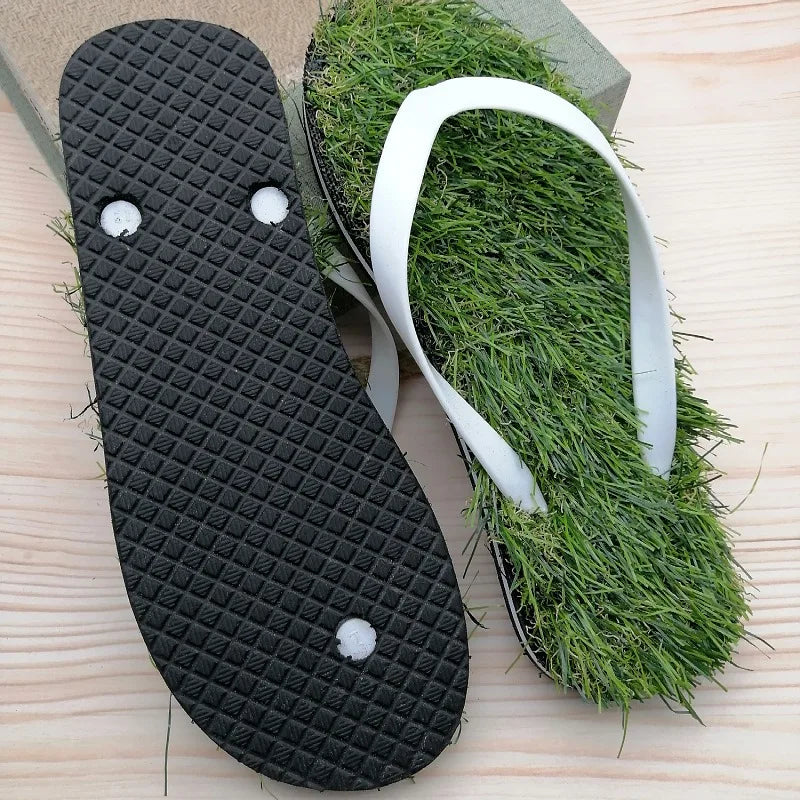 Men's Personalized Grass Anti-Slip Slippers Black and White Rubber Sole