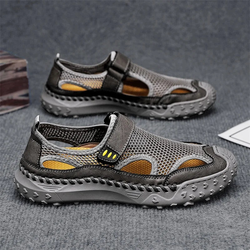 PHERON Men's Genuine Leather Casual Sandals Outdoor Beach Roman Shoes