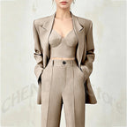 Women's Single Button Tailored Blazer and Pants Suit Set