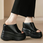Women's Genuine Leather Wedge Platform Mules