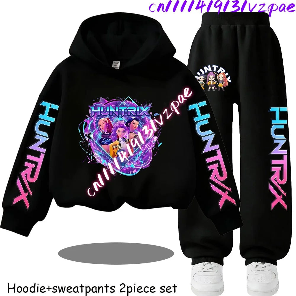 Girls' Print Hoodie Pants Two-Piece Set