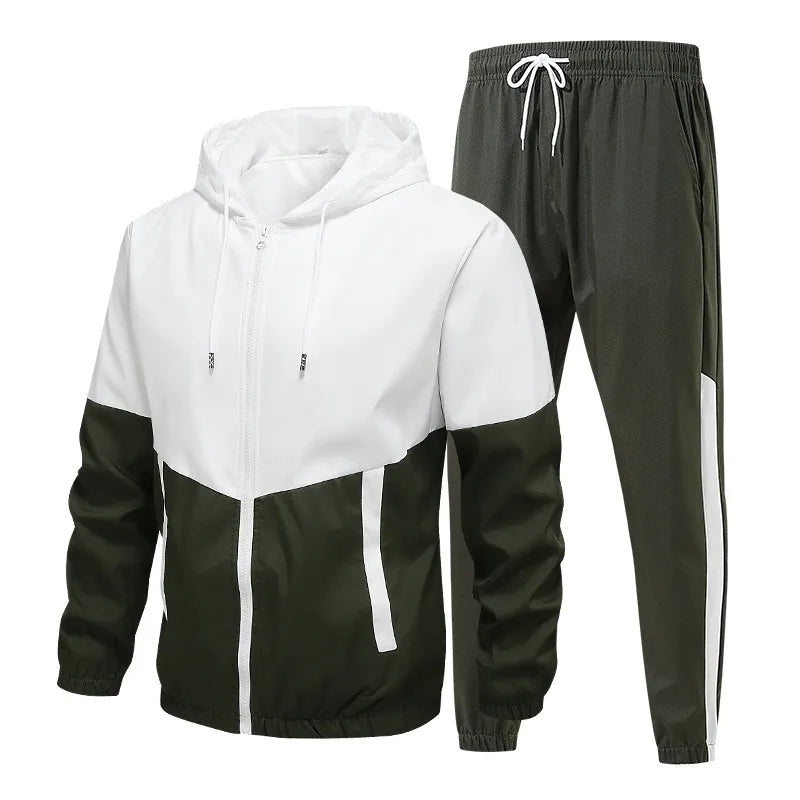 Men's Casual Hooded Jacket and Pants Tracksuit Set
