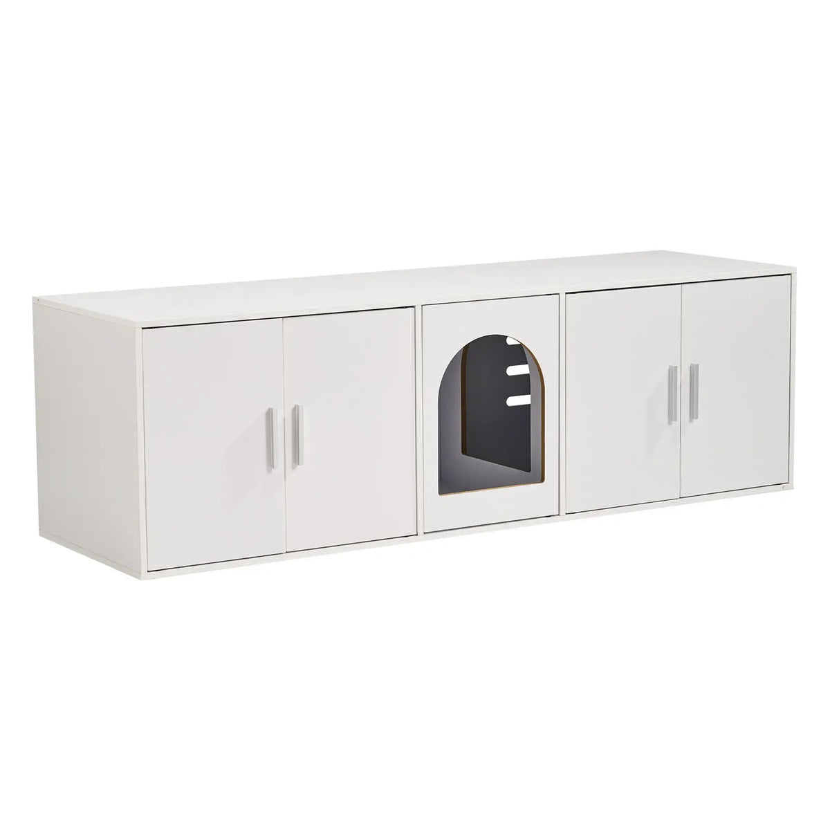 Double Room Wooden Cat Litter Box Enclosure and Hidden Cabinet
