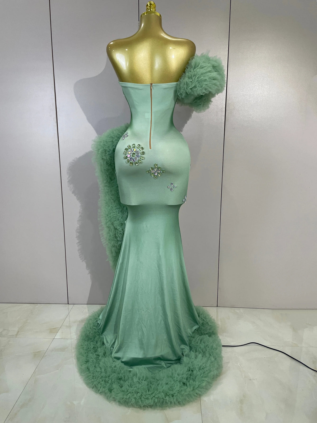 Women's Sparkly Rhinestone One Shoulder Evening Dress