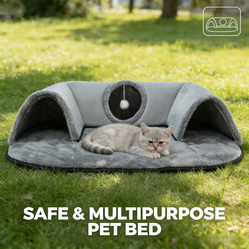 2-in-1 Cat Tunnel Bed with Soft Plush Cushion