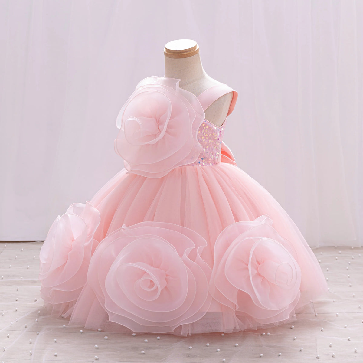 Girls' Sparkling Single Shoulder Puffy Skirt Pageant Dress