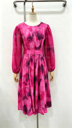 Women's Floral Print Chiffon Puff Sleeve Maxi Dress