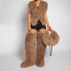 Women's Solid Color Plush Shoulder Bag with Adjustable Strap