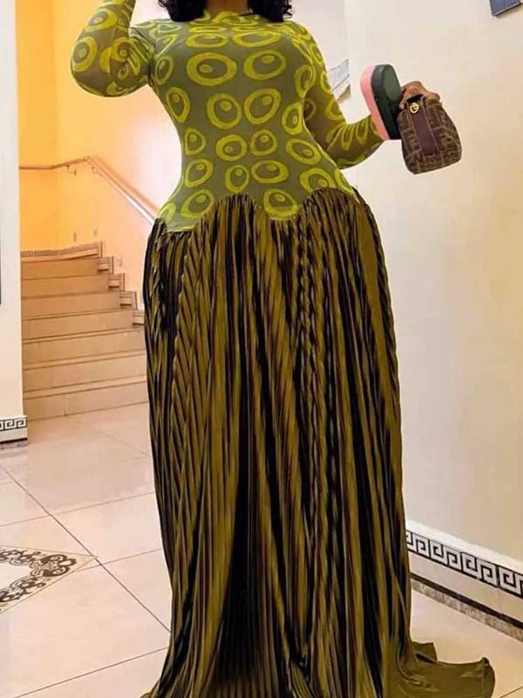 Women's Elegant High Waist Pleated Maxi Dress