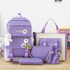 Girls' Waterproof Fashion Laptop Backpack 5-Piece School Bag Set