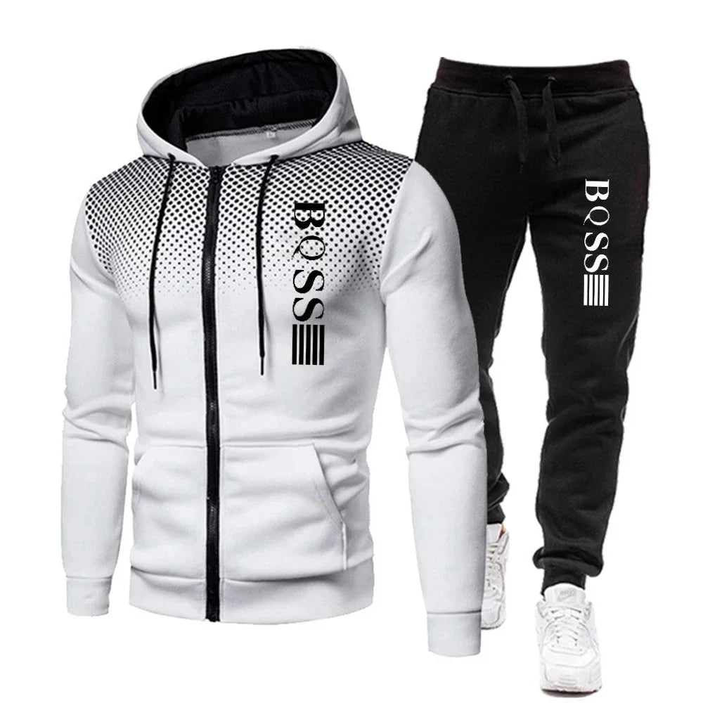 Men's Casual Zipper Hoodie and Jogger Pants Two Piece Tracksuit Set