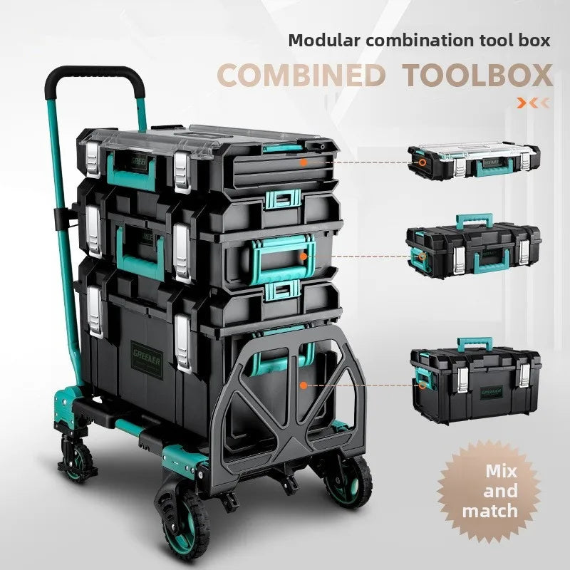 Rolling Toolbox with Pull Rod and Stacking Storage Box