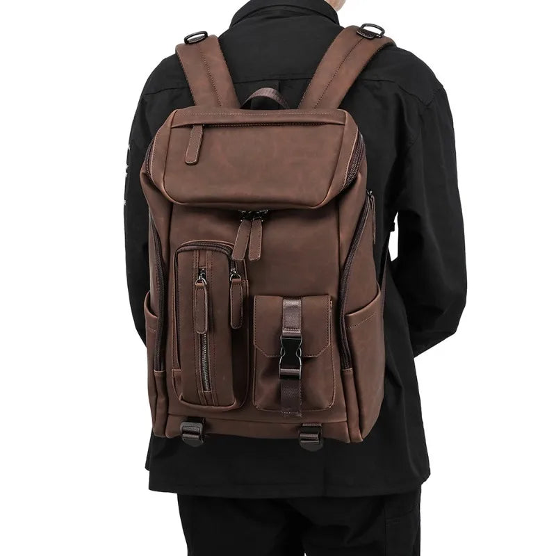 Men's Fashion PU Leather Large Capacity Travel Laptop Backpack