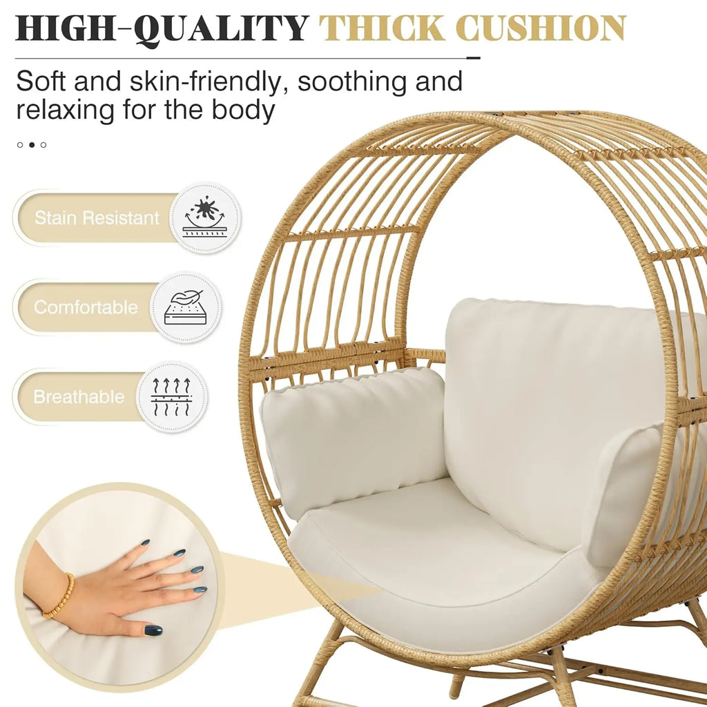 Oversized Rattan Egg Basket Chair with Thickened Cushions