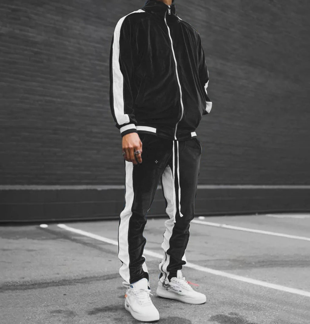 Men's Casual Velvet Jacket and Pants Tracksuit Set