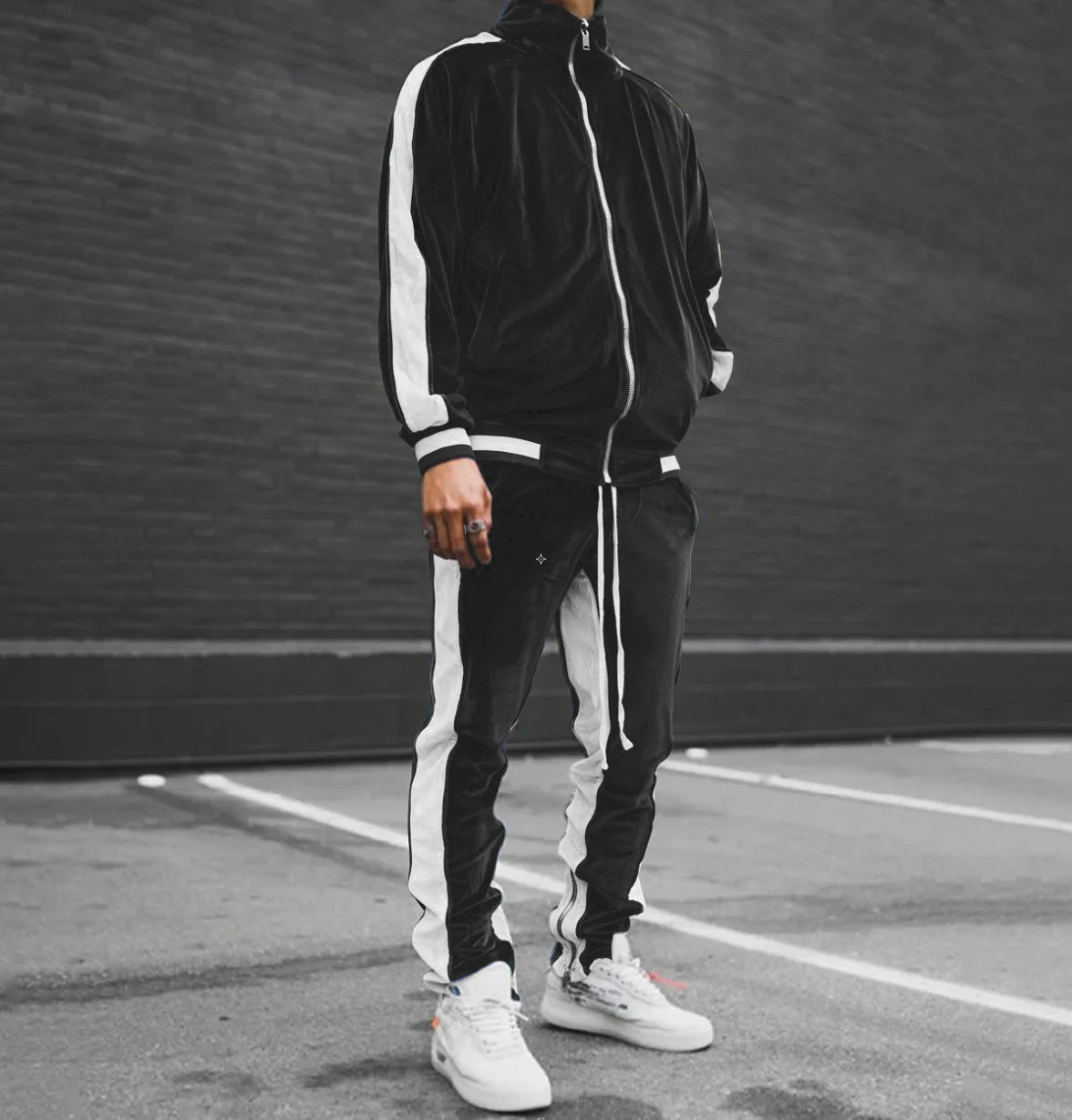 Men's Casual Velvet Jacket and Pants Tracksuit Set