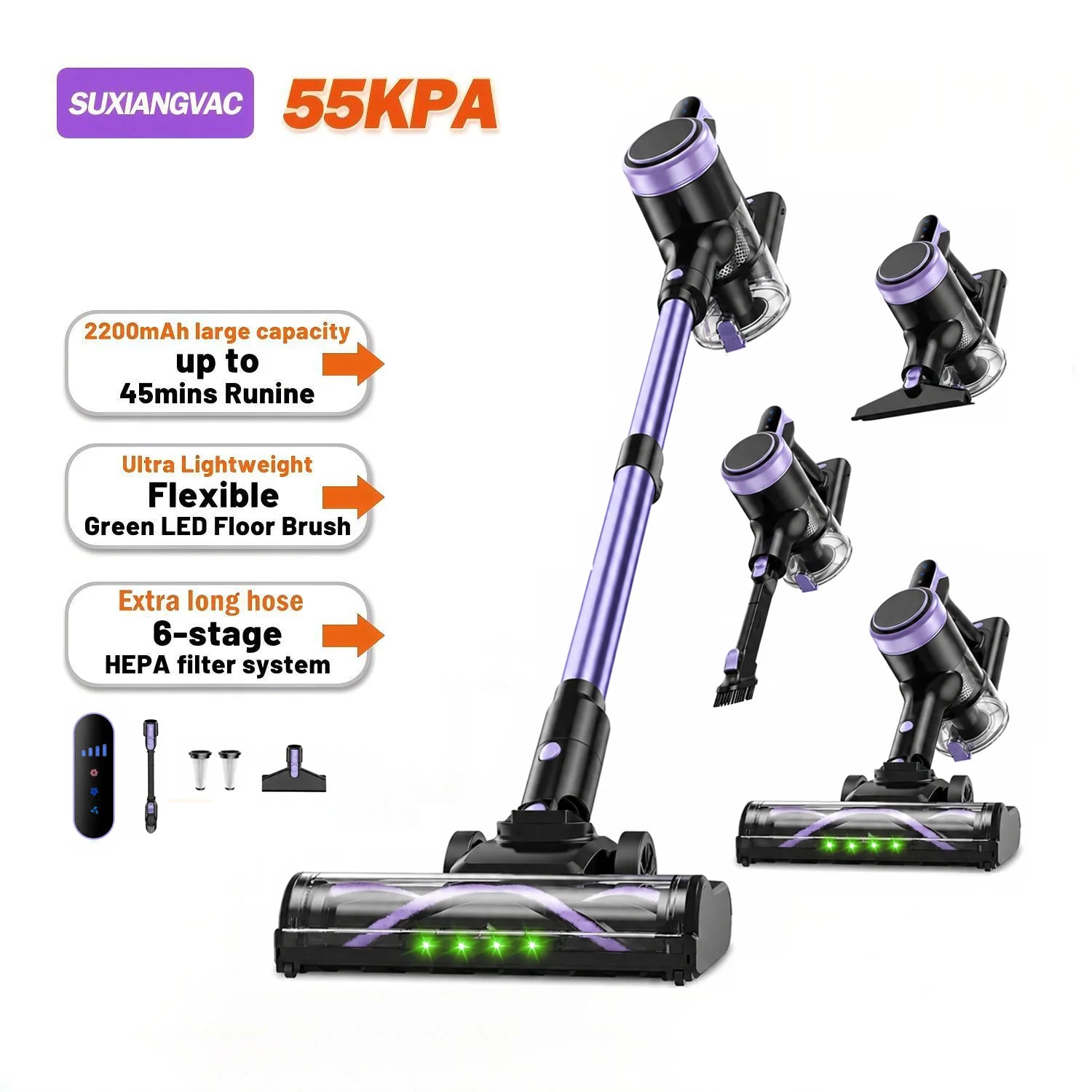 Cordless Stick Vacuum Cleaner with Anti-Tangle Brush 500W