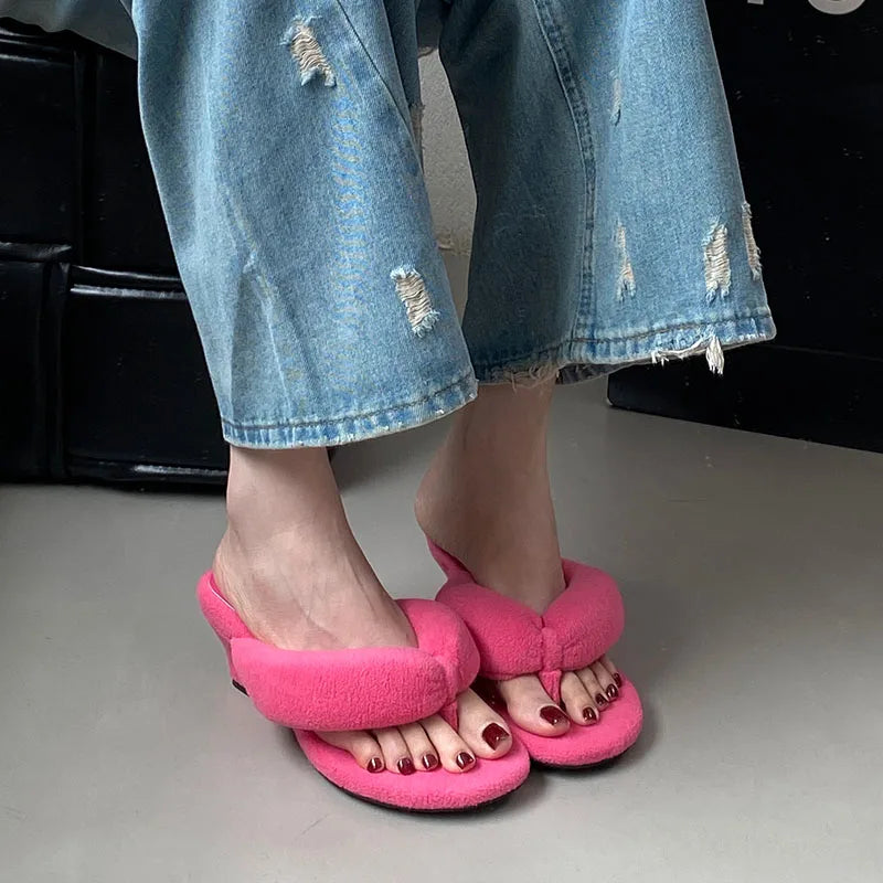 Women's Flock Round Toe Wedge Slippers