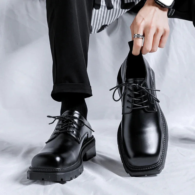 Men's Platform Leather Business Casual Dress Shoes