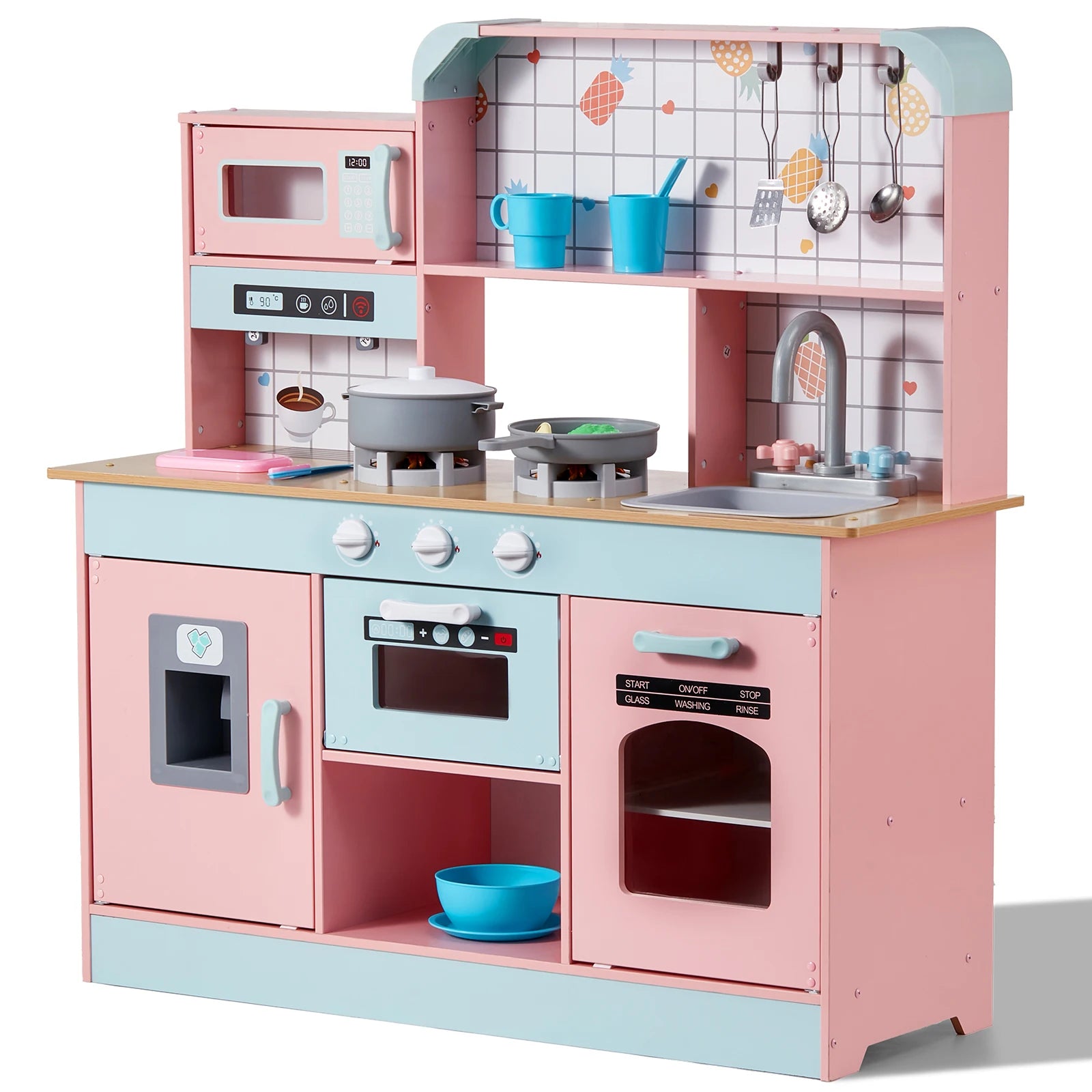 Kids' Pretend Play Wooden Kitchen Set with Lights and Sounds