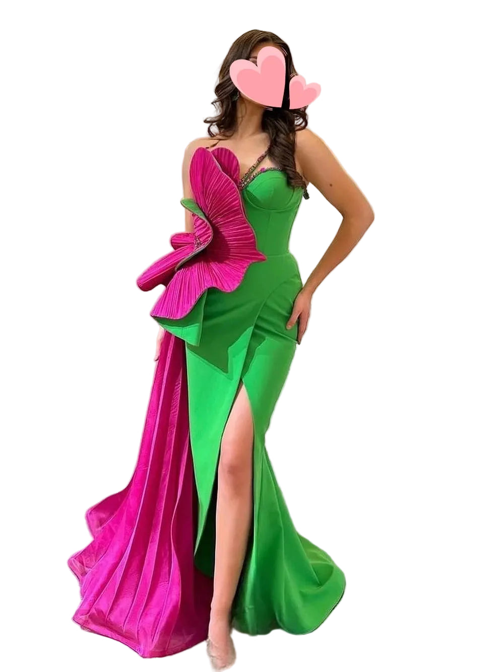 One-Shoulder Mermaid Evening Prom Gown Beaded Floral Floor-Length